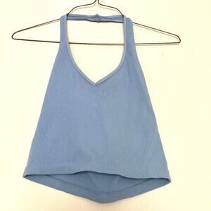 Full tilt Blue ribbed halter crop top size S